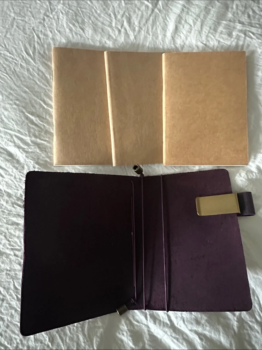 Leather Travel Notebook Cover - Purple -pocket size
